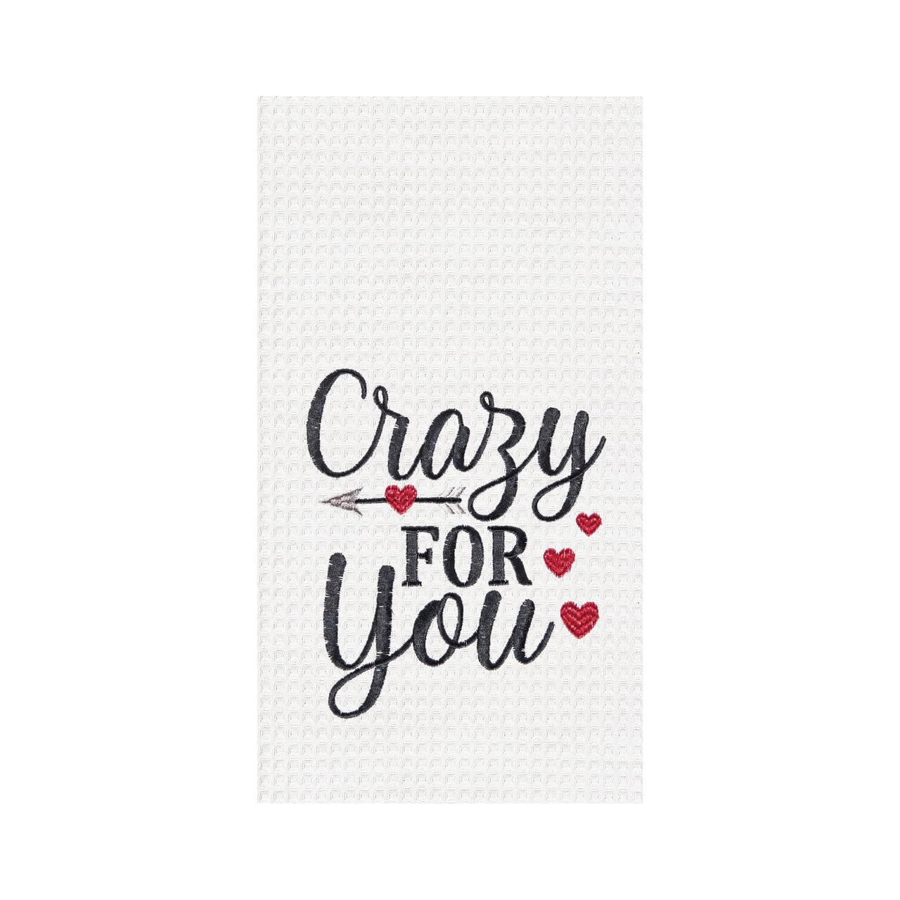 Valentine's Day "Crazy For You" Embroidered Waffle Weave Kitchen Dishtowel